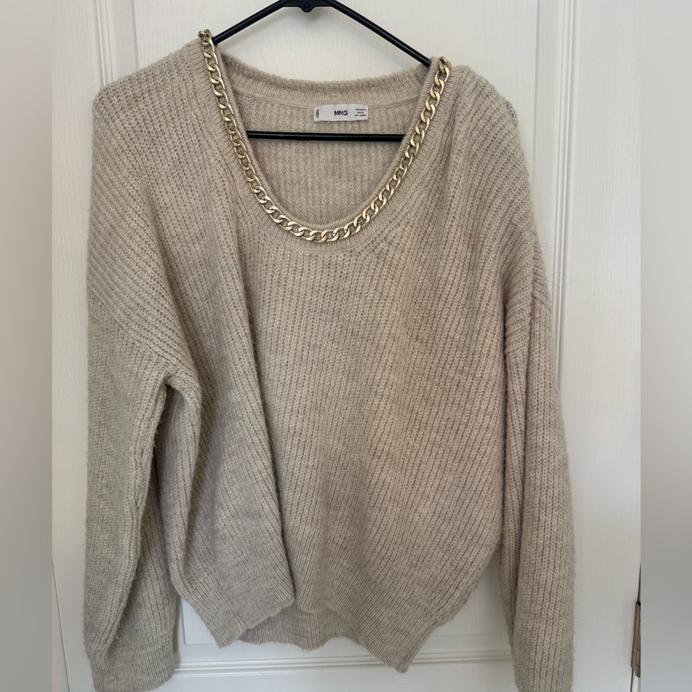 Mango Cream Sweater with Gold Chain Accent